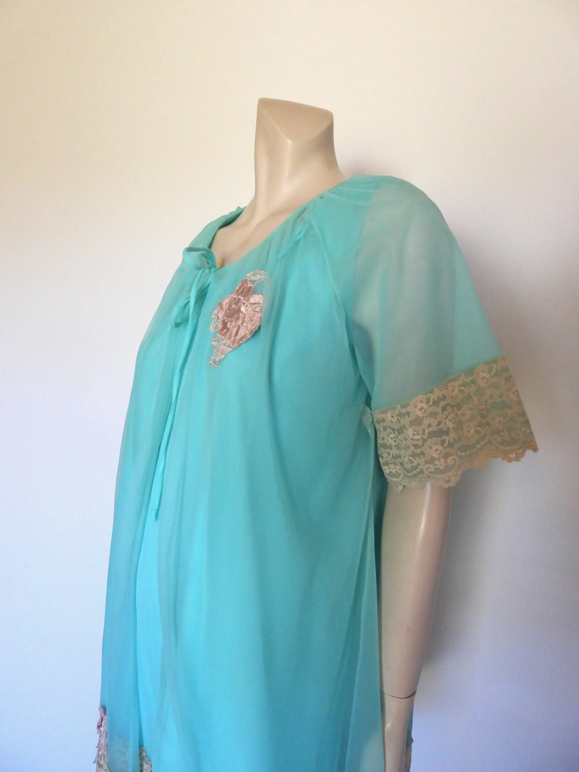 1960s Aqua Mini Gown and Robe Set - M