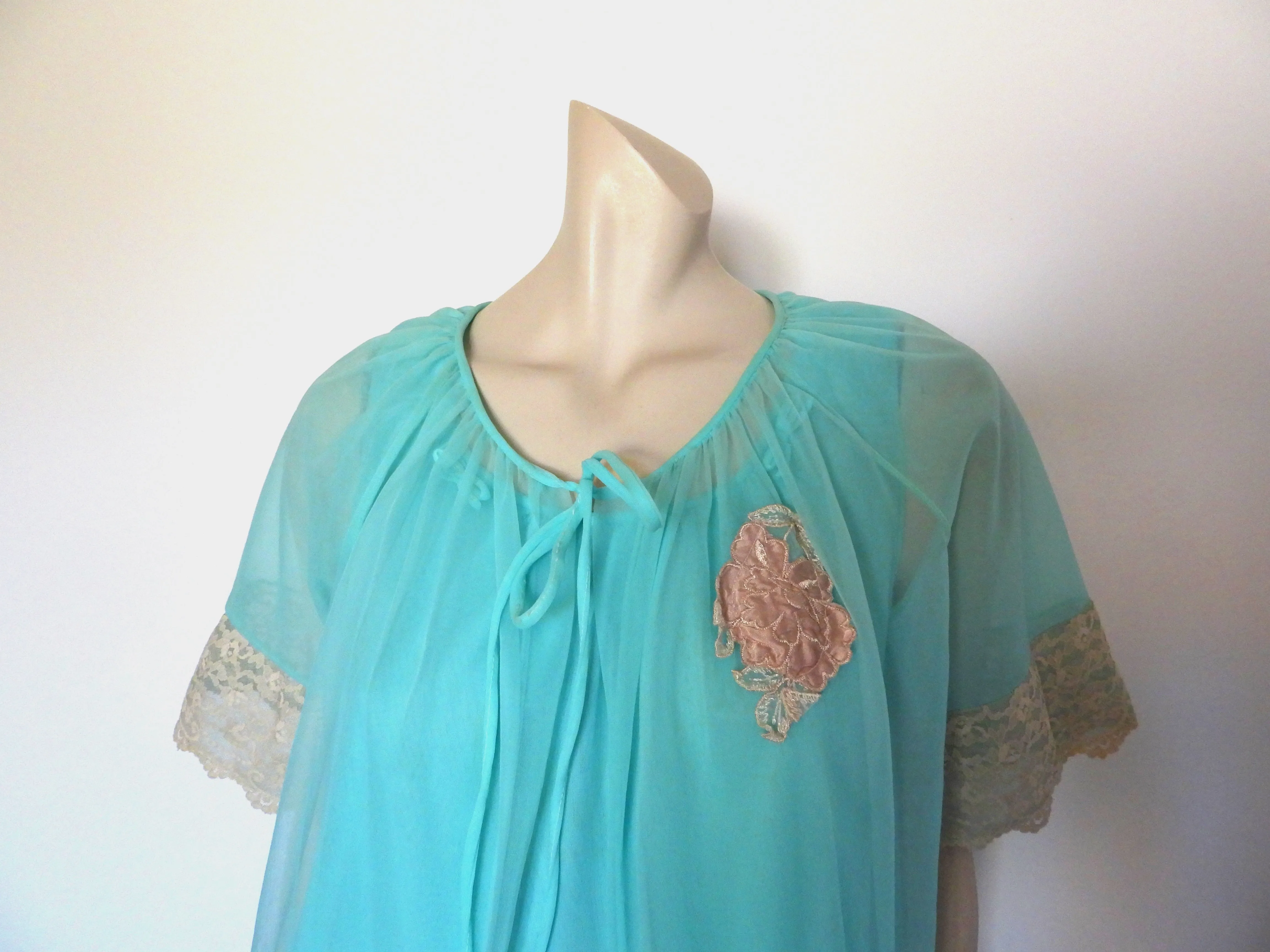 1960s Aqua Mini Gown and Robe Set - M