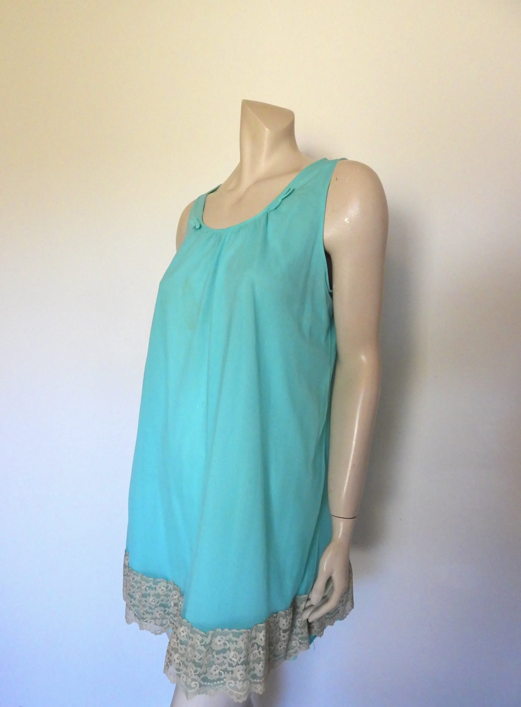 1960s Aqua Mini Gown and Robe Set - M