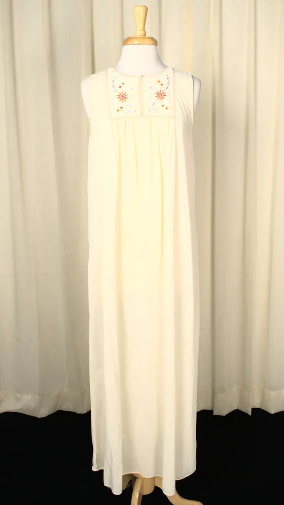 1960s Cream Emb Night Gown