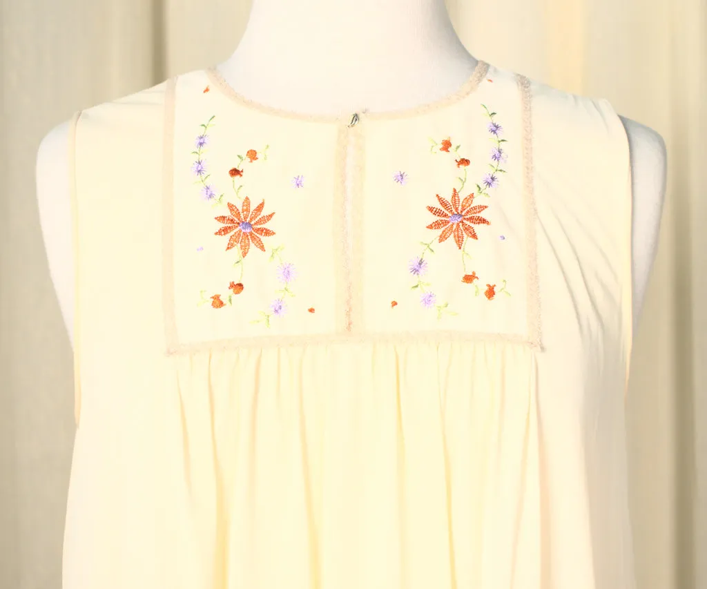 1960s Cream Emb Night Gown