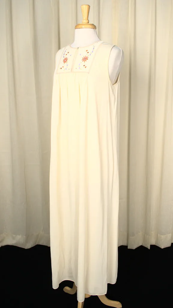 1960s Cream Emb Night Gown