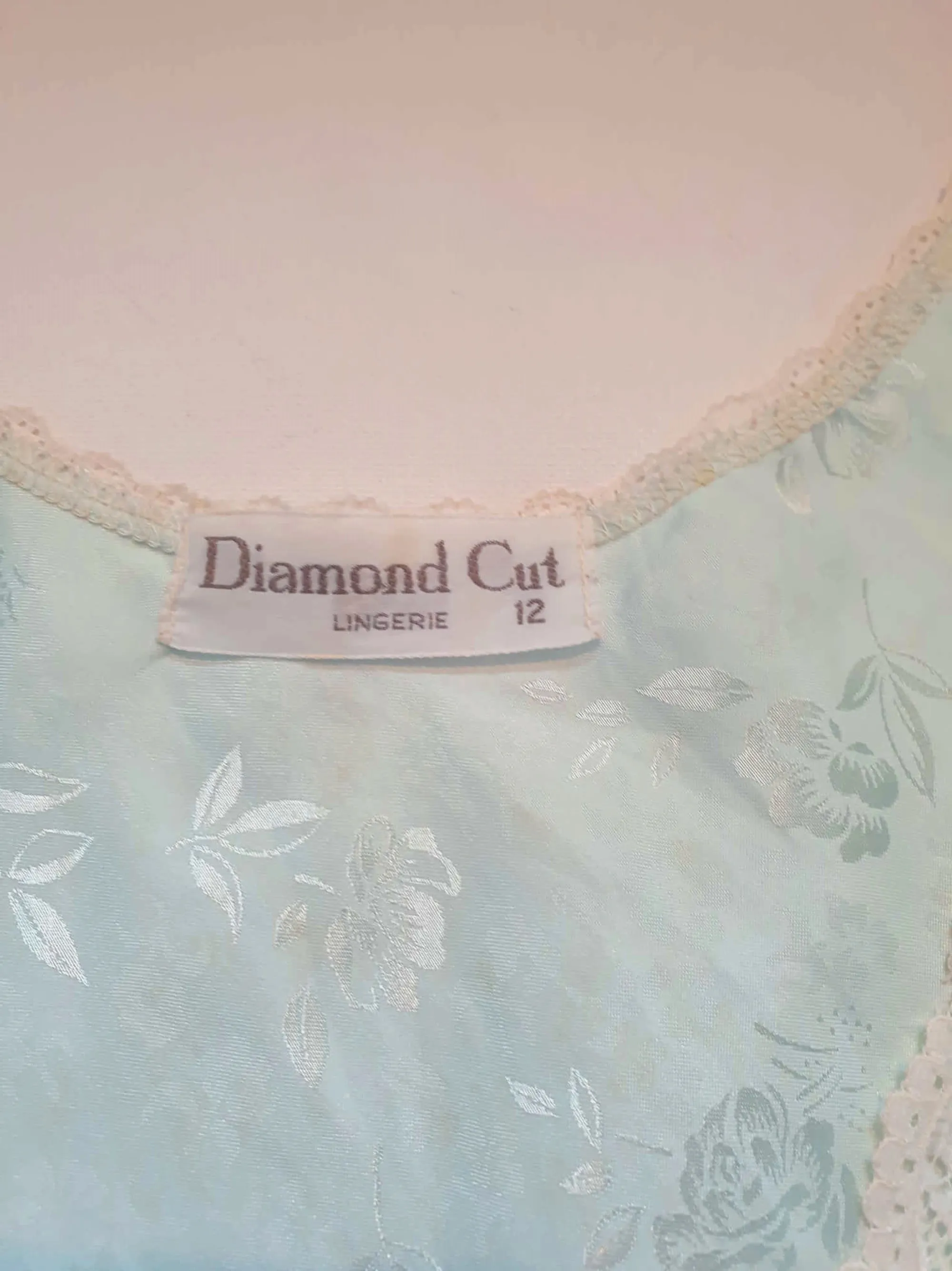 1980s Aqua Satin Damask Nightgown by Diamond Cut