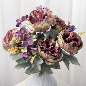 19" Peony & Hydrangea Bush: Mauve & Purple