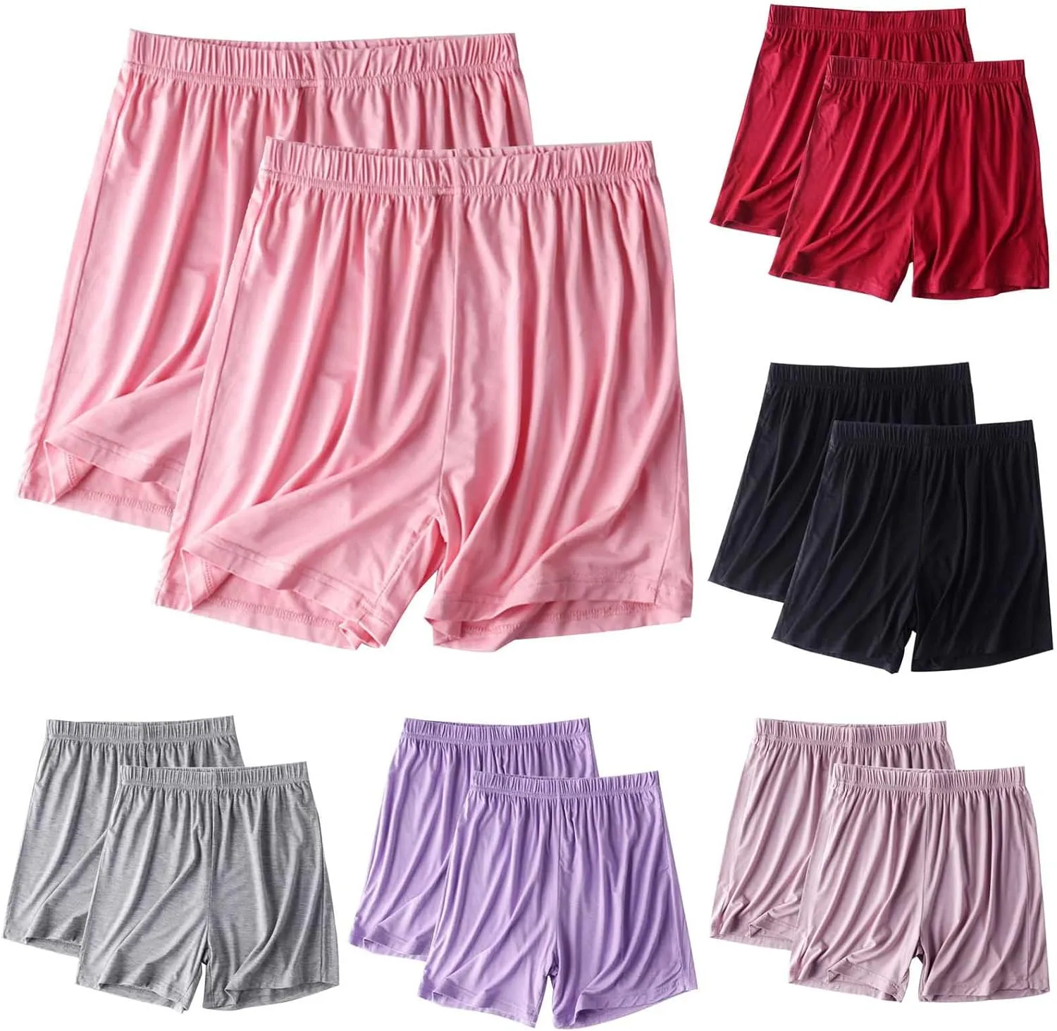 2-Pack Women's Soft Modal Pajama Shorts Casual Summer Thin Elastic Waist Pj Bottoms Loose Boxer Sleepwear Lounge Shorts