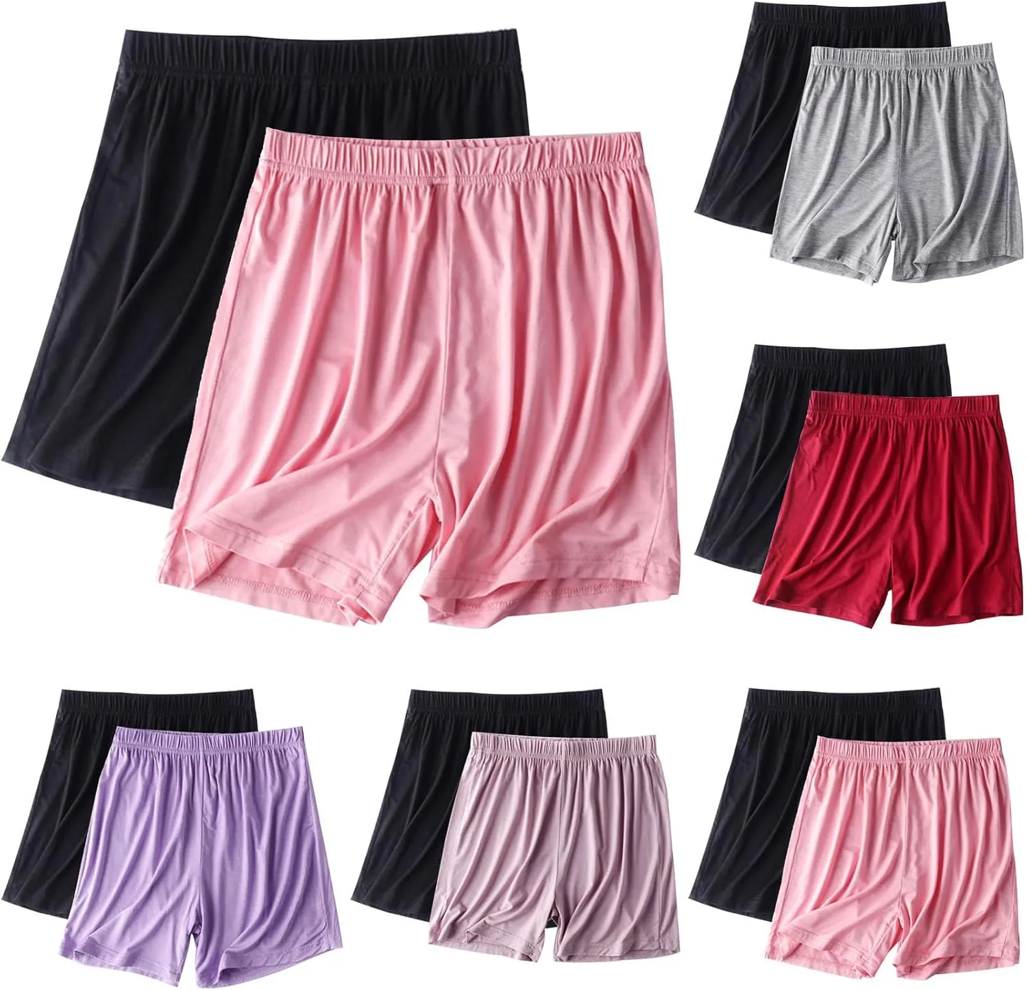 2-Pack Women's Soft Modal Pajama Shorts Casual Summer Thin Elastic Waist Pj Bottoms Loose Boxer Sleepwear Lounge Shorts