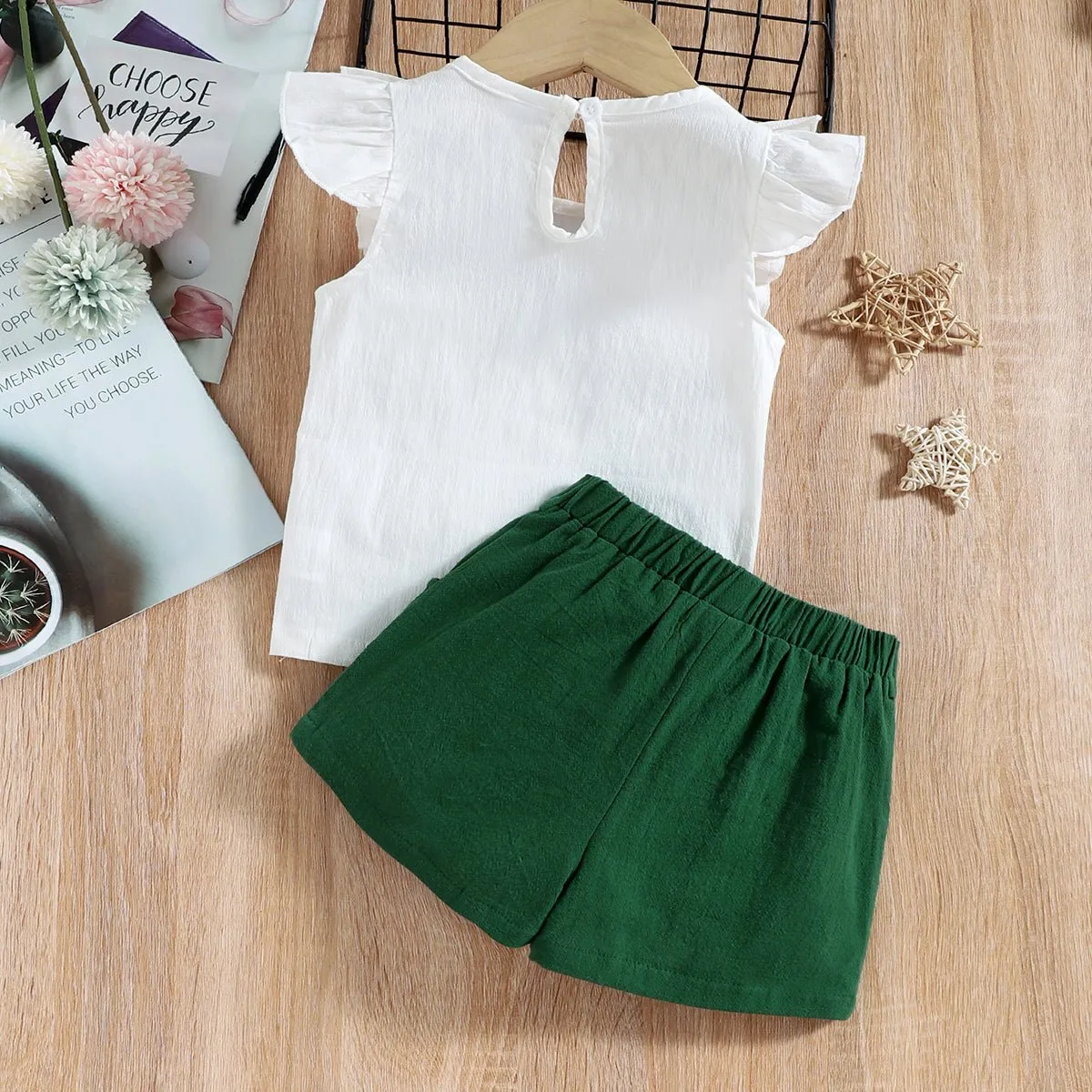 2-piece Baby / Toddler Girl Pretty Floral Embroidery Top and Solid Shorts Sets