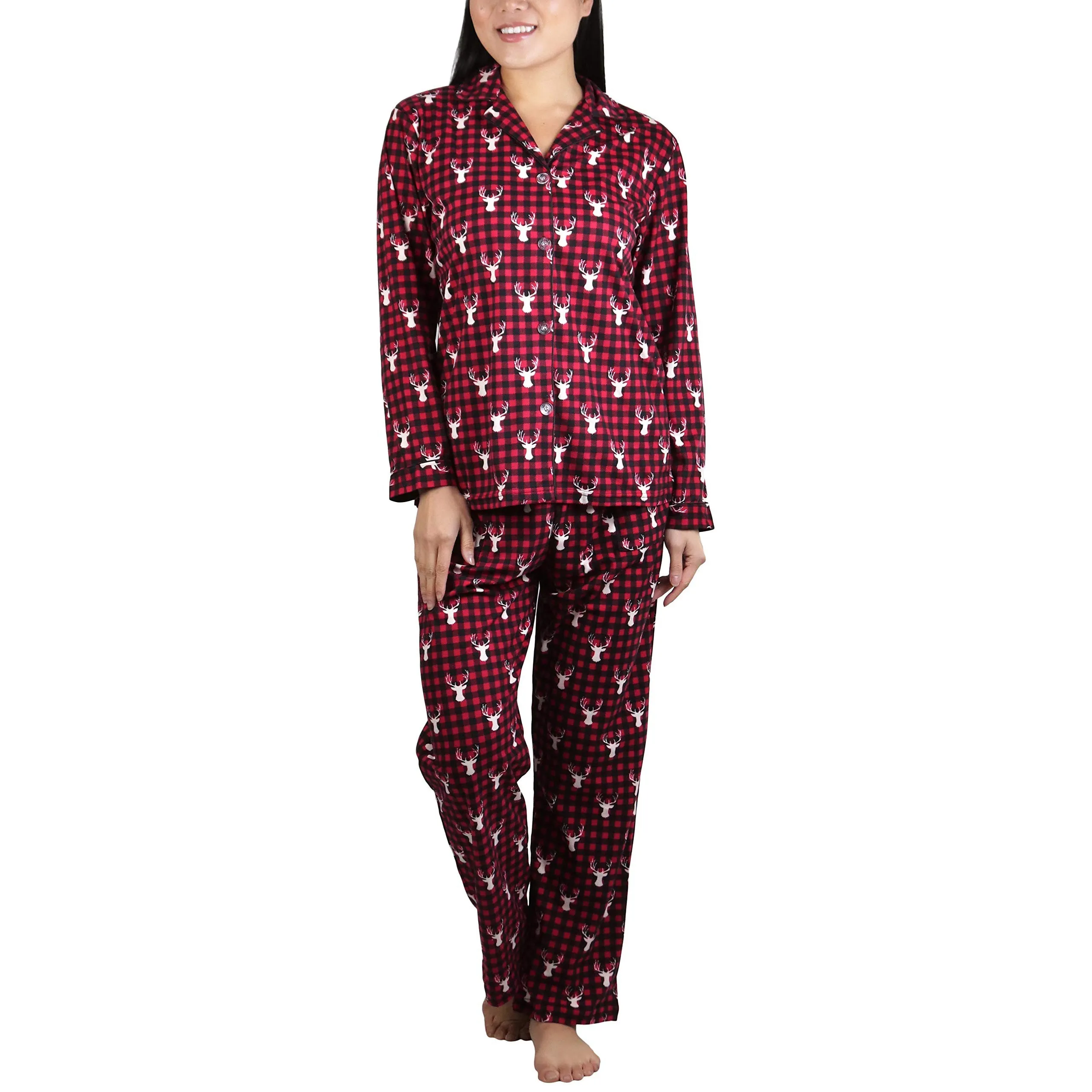 2-Piece Set: ToBeInStyle Women's Long Sleeve Button Down Top and Drawstring Bottom Pajama Set