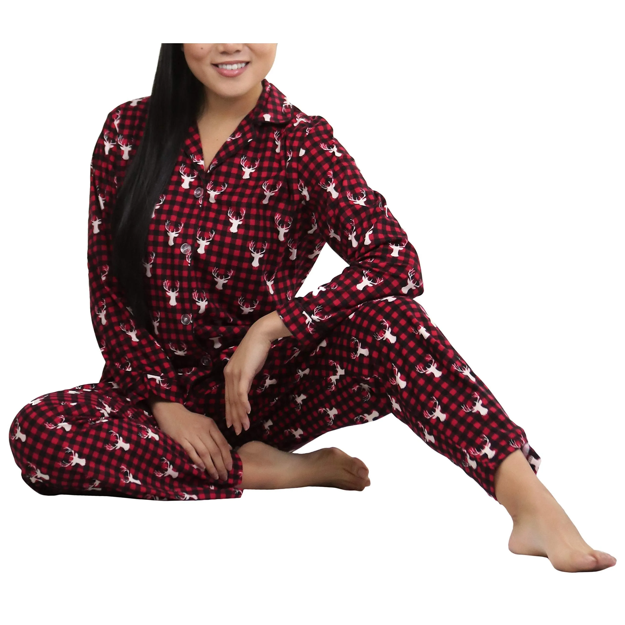 2-Piece Set: ToBeInStyle Women's Long Sleeve Button Down Top and Drawstring Bottom Pajama Set