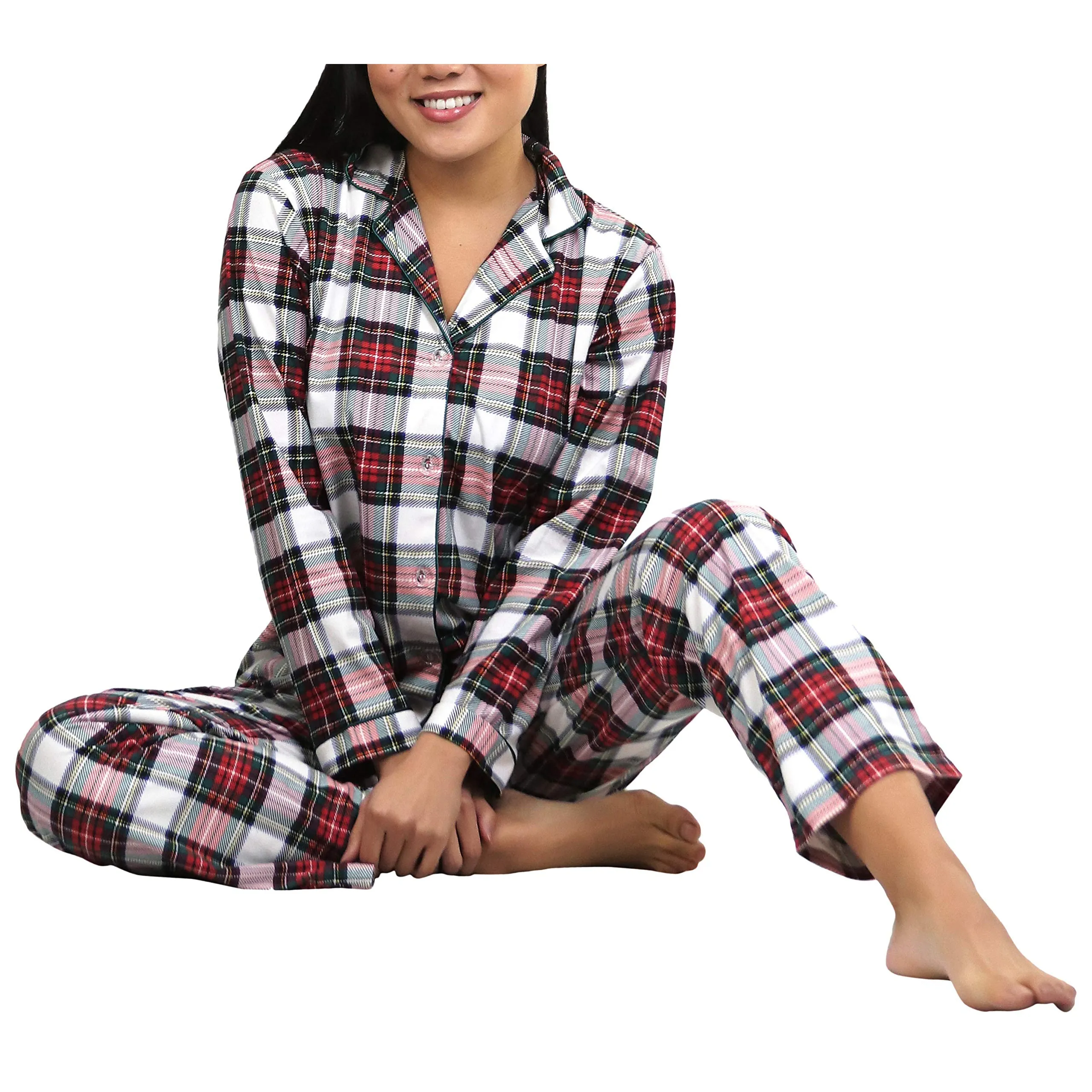 2-Piece Set: ToBeInStyle Women's Long Sleeve Button Down Top and Drawstring Bottom Pajama Set