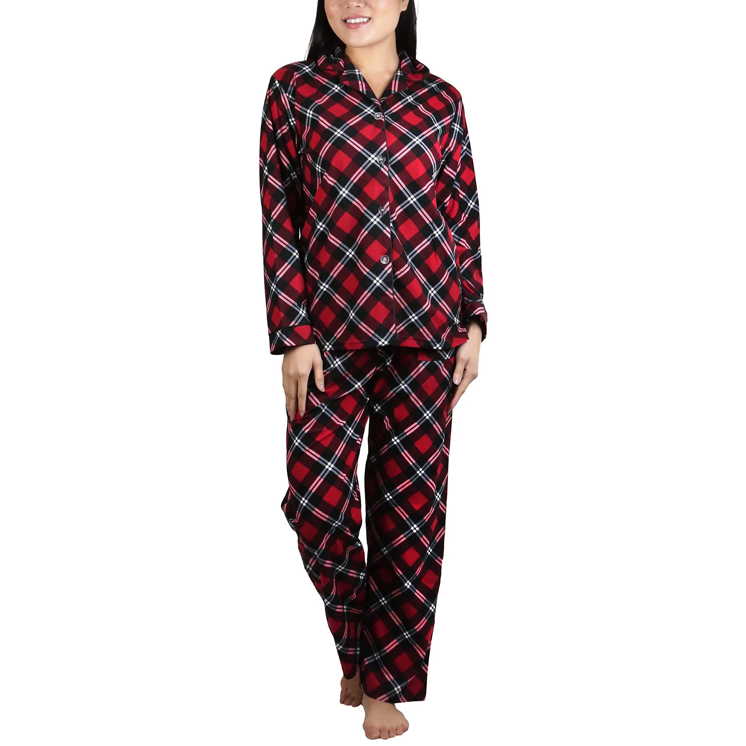 2-Piece Set: ToBeInStyle Women's Long Sleeve Button Down Top and Drawstring Bottom Pajama Set