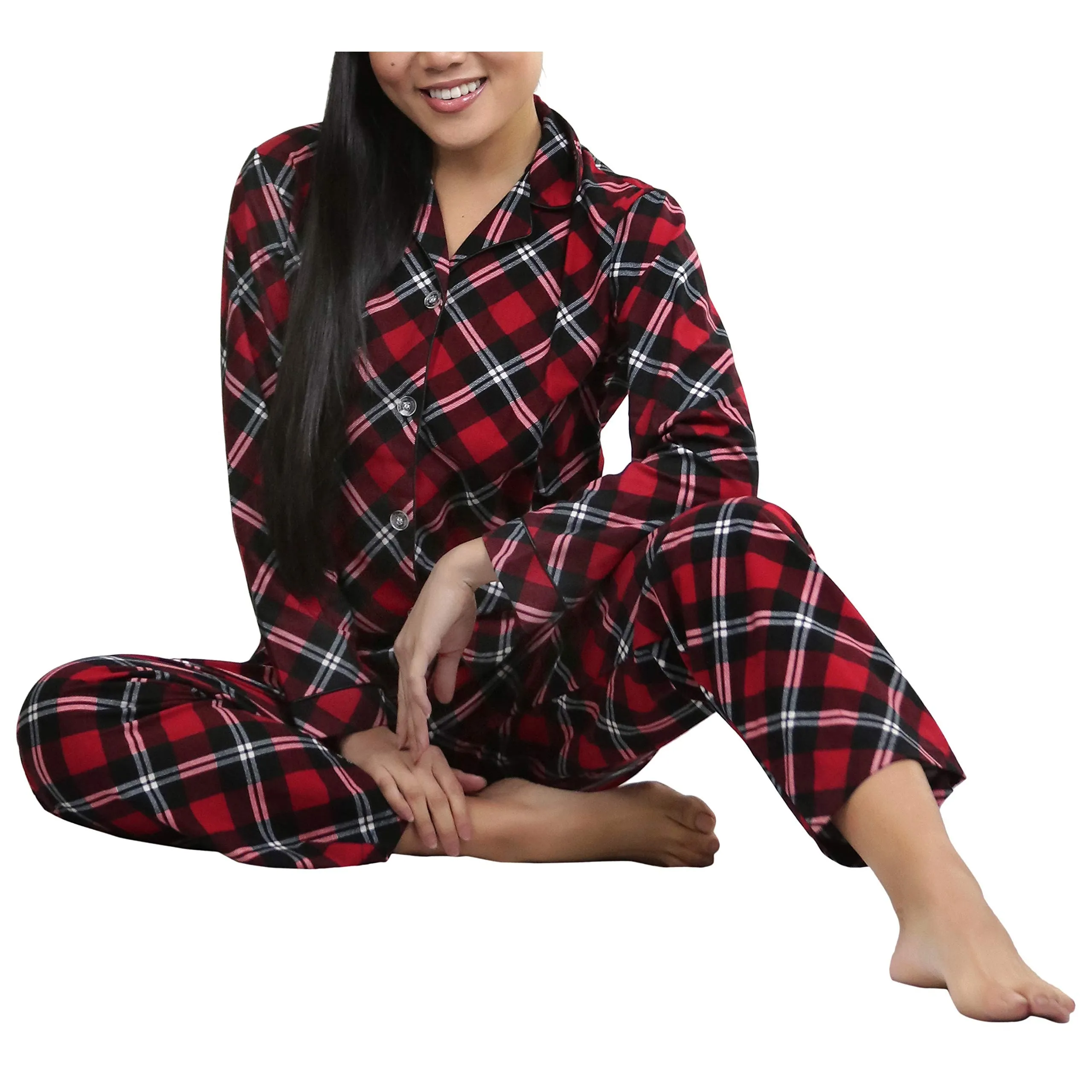 2-Piece Set: ToBeInStyle Women's Long Sleeve Button Down Top and Drawstring Bottom Pajama Set