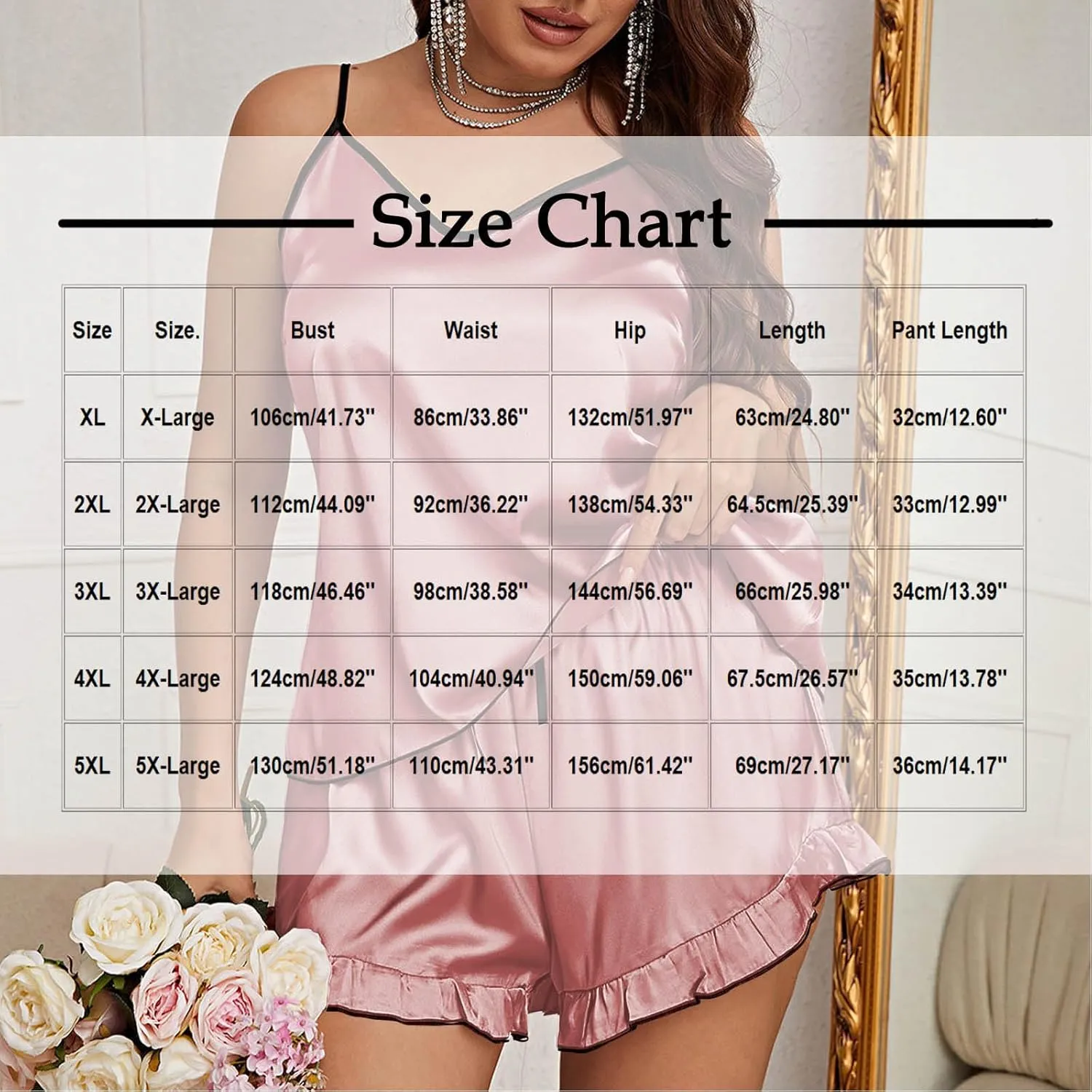 2 Piece Women's Silk Satin Camisole Pajama Sets Plus Size Loose V Neck Sleepwear Cute Ruffle Shorts Summer Pjs Lounge Set