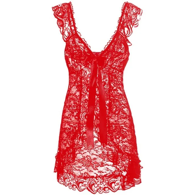 2017 New Sexy  White Plus Size Lace Women Sexy Front Open Nighty Chemise Sleepwear Sleep skirt