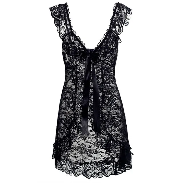 2017 New Sexy  White Plus Size Lace Women Sexy Front Open Nighty Chemise Sleepwear Sleep skirt