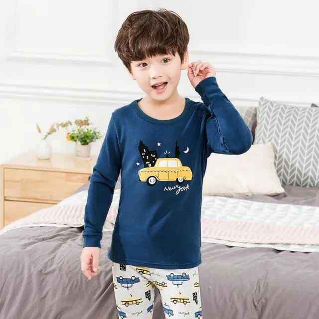 2021  Kids Boy Girls Clothing Pajamas Set 100% Cotton Children Sleepwear 2 Pieces Cartoon Tops Pants Toddler Clothes Pyjamas Kids