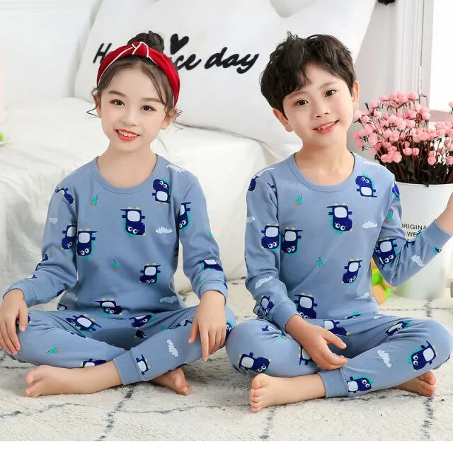 2021  Kids Boy Girls Clothing Pajamas Set 100% Cotton Children Sleepwear 2 Pieces Cartoon Tops Pants Toddler Clothes Pyjamas Kids