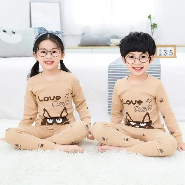 2021  Kids Boy Girls Clothing Pajamas Set 100% Cotton Children Sleepwear 2 Pieces Cartoon Tops Pants Toddler Clothes Pyjamas Kids