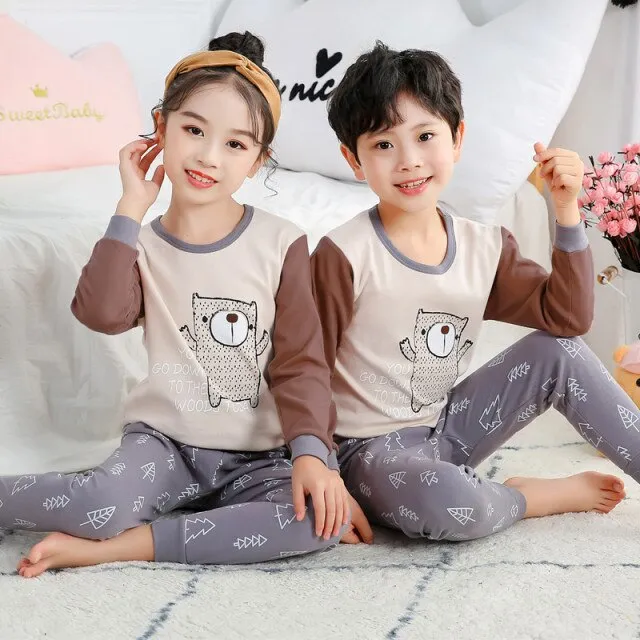 2021  Kids Boy Girls Clothing Pajamas Set 100% Cotton Children Sleepwear 2 Pieces Cartoon Tops Pants Toddler Clothes Pyjamas Kids