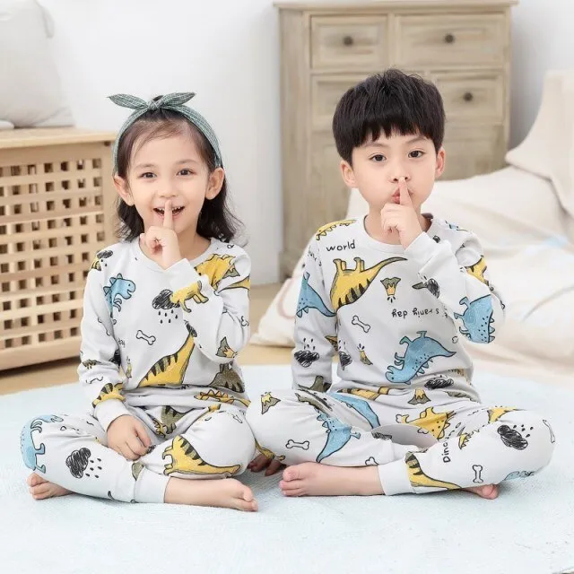 2021  Kids Boy Girls Clothing Pajamas Set 100% Cotton Children Sleepwear 2 Pieces Cartoon Tops Pants Toddler Clothes Pyjamas Kids
