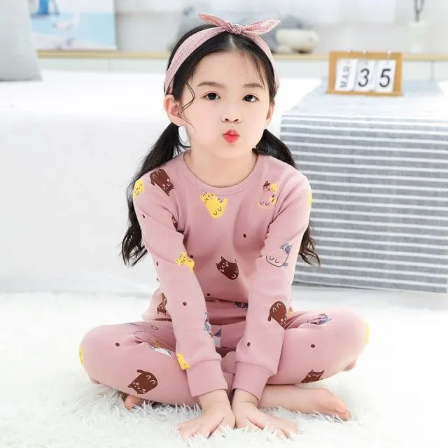 2021  Kids Boy Girls Clothing Pajamas Set 100% Cotton Children Sleepwear 2 Pieces Cartoon Tops Pants Toddler Clothes Pyjamas Kids