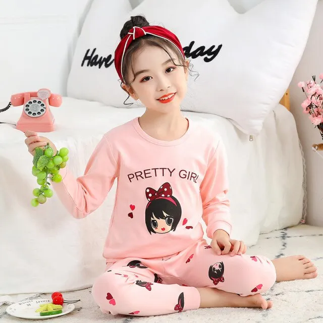 2021  Kids Boy Girls Clothing Pajamas Set 100% Cotton Children Sleepwear 2 Pieces Cartoon Tops Pants Toddler Clothes Pyjamas Kids