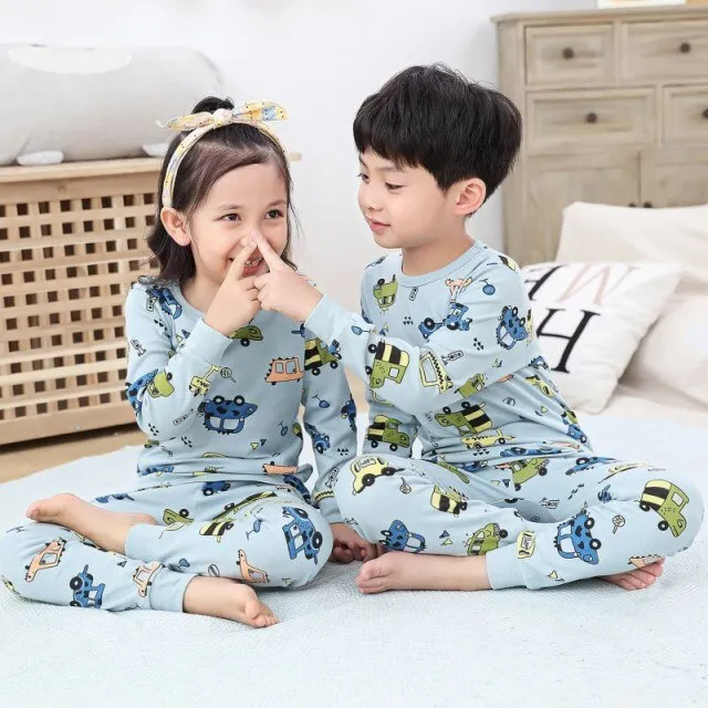 2021  Kids Boy Girls Clothing Pajamas Set 100% Cotton Children Sleepwear 2 Pieces Cartoon Tops Pants Toddler Clothes Pyjamas Kids
