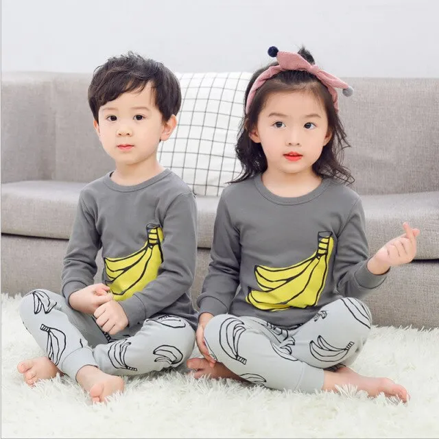 2021  Kids Boy Girls Clothing Pajamas Set 100% Cotton Children Sleepwear 2 Pieces Cartoon Tops Pants Toddler Clothes Pyjamas Kids