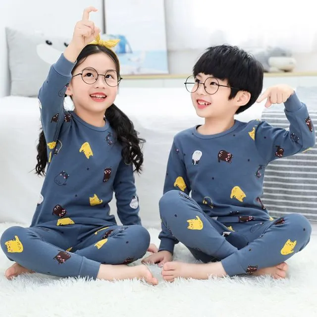 2021  Kids Boy Girls Clothing Pajamas Set 100% Cotton Children Sleepwear 2 Pieces Cartoon Tops Pants Toddler Clothes Pyjamas Kids