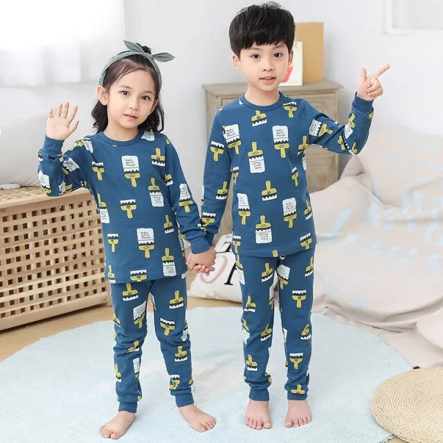 2021  Kids Boy Girls Clothing Pajamas Set 100% Cotton Children Sleepwear 2 Pieces Cartoon Tops Pants Toddler Clothes Pyjamas Kids