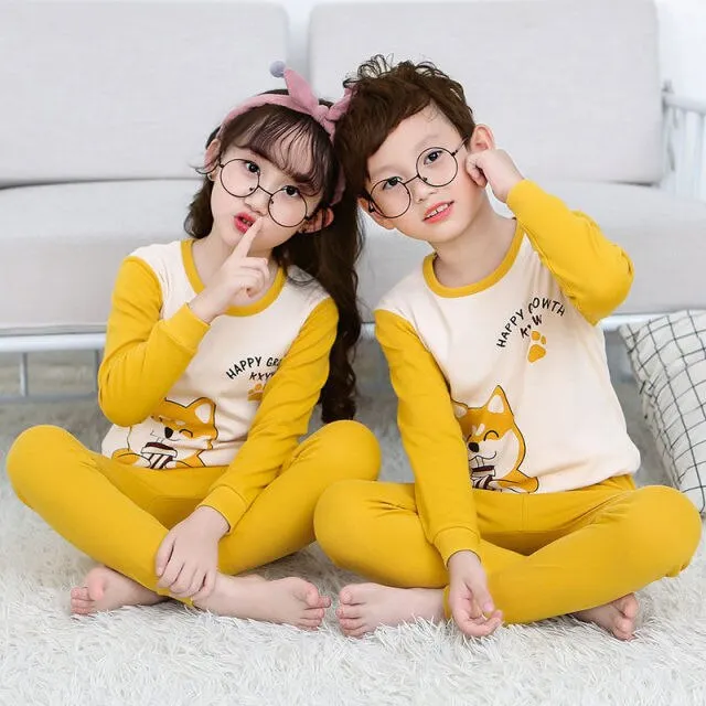 2021  Kids Boy Girls Clothing Pajamas Set 100% Cotton Children Sleepwear 2 Pieces Cartoon Tops Pants Toddler Clothes Pyjamas Kids