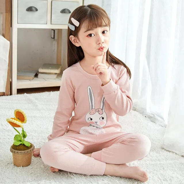 2021  Kids Boy Girls Clothing Pajamas Set 100% Cotton Children Sleepwear 2 Pieces Cartoon Tops Pants Toddler Clothes Pyjamas Kids