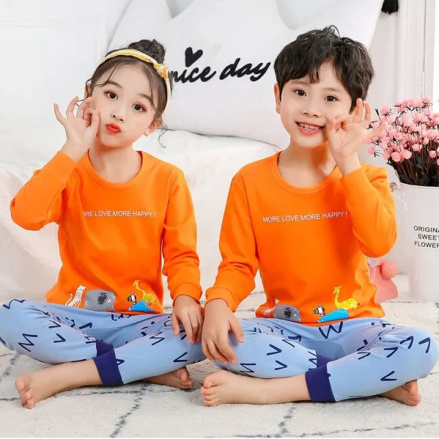 2021  Kids Boy Girls Clothing Pajamas Set 100% Cotton Children Sleepwear 2 Pieces Cartoon Tops Pants Toddler Clothes Pyjamas Kids