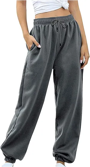 2023 Sweatpants for Women Trendy Plaid High Waist Wide Leg Pants Work Casual Loose Fit Fall Fleece Lounge Joggers…