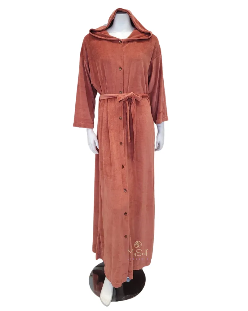 21631C Rust Cotton Velour Button Down Morning Robe