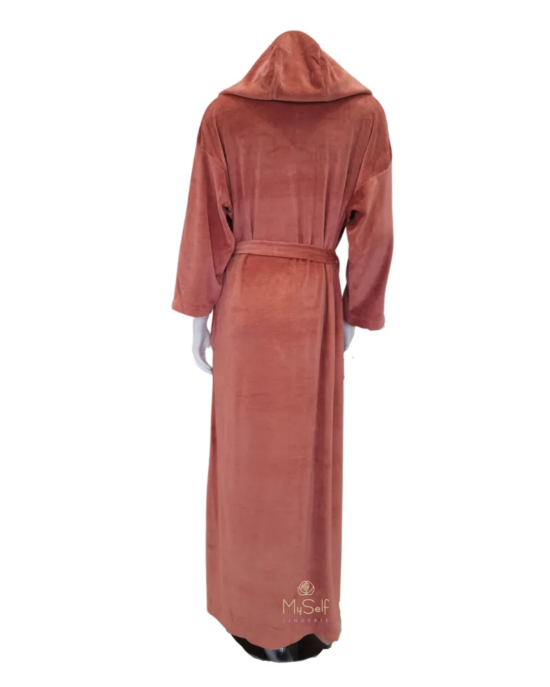 21631C Rust Cotton Velour Button Down Morning Robe