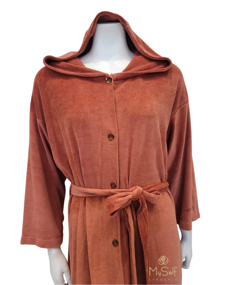 21631C Rust Cotton Velour Button Down Morning Robe