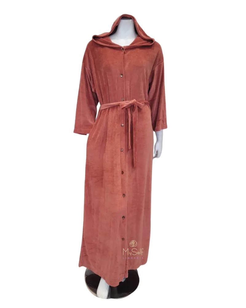 21631C Rust Cotton Velour Button Down Morning Robe