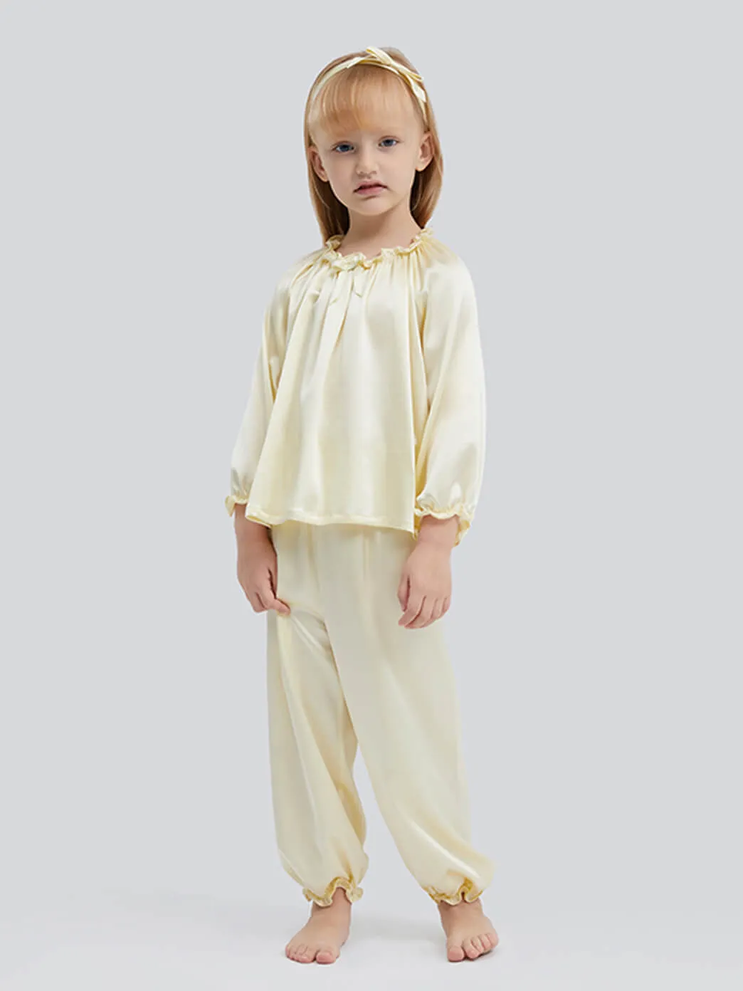 22 Momme Girls Pullover Long Silk Pajama Sets