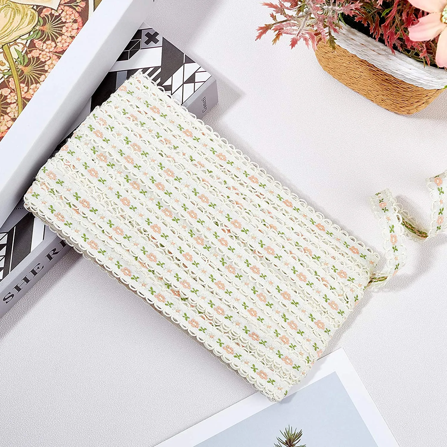 22Yards Embroidery Flower Trim1/2(12mm) Polyester Lace Trim Ribbons(Antique White) for Sewing, Craft Decoration,Wedding, or Home Decor Embellishmen