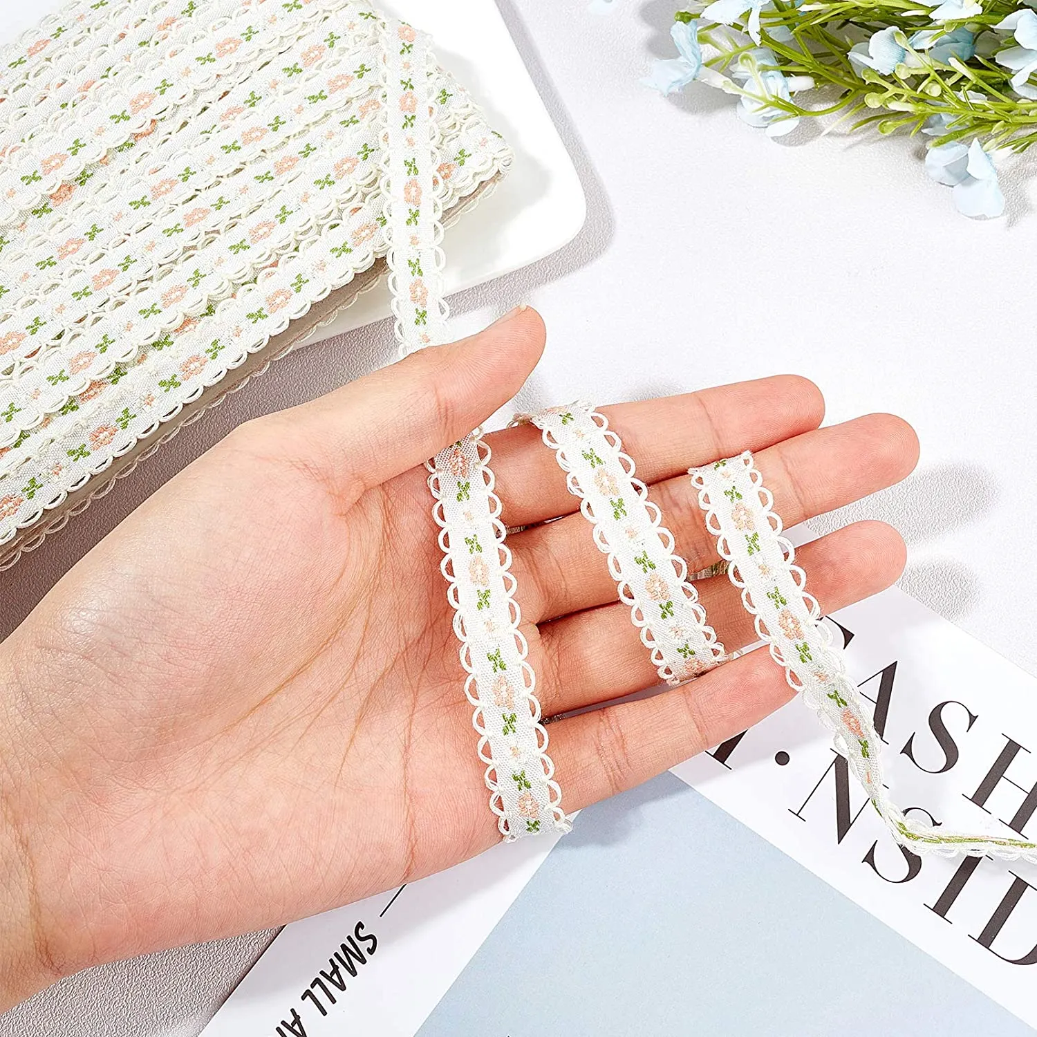 22Yards Embroidery Flower Trim1/2(12mm) Polyester Lace Trim Ribbons(Antique White) for Sewing, Craft Decoration,Wedding, or Home Decor Embellishmen
