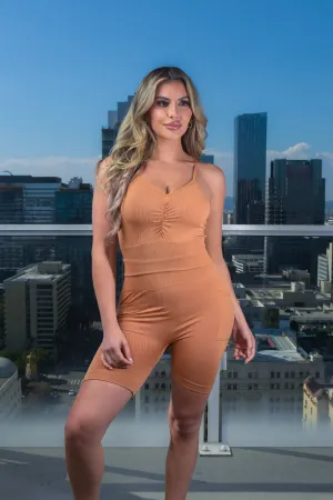 2PC. Set- Seamless Short Set V-Neck Race Back Spaghetti Strap Crop Top and High Waist Biker Shorts With 2 Side Pockets (L1023)