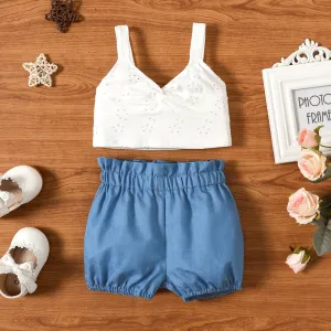 2pcs Baby Girl V Neck Twist Knot Sleeveless Tank Crop Top and Shorts Set