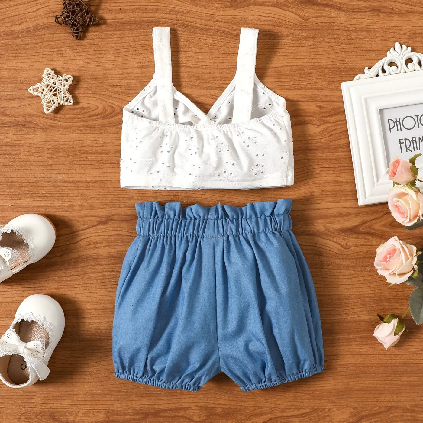 2pcs Baby Girl V Neck Twist Knot Sleeveless Tank Crop Top and Shorts Set