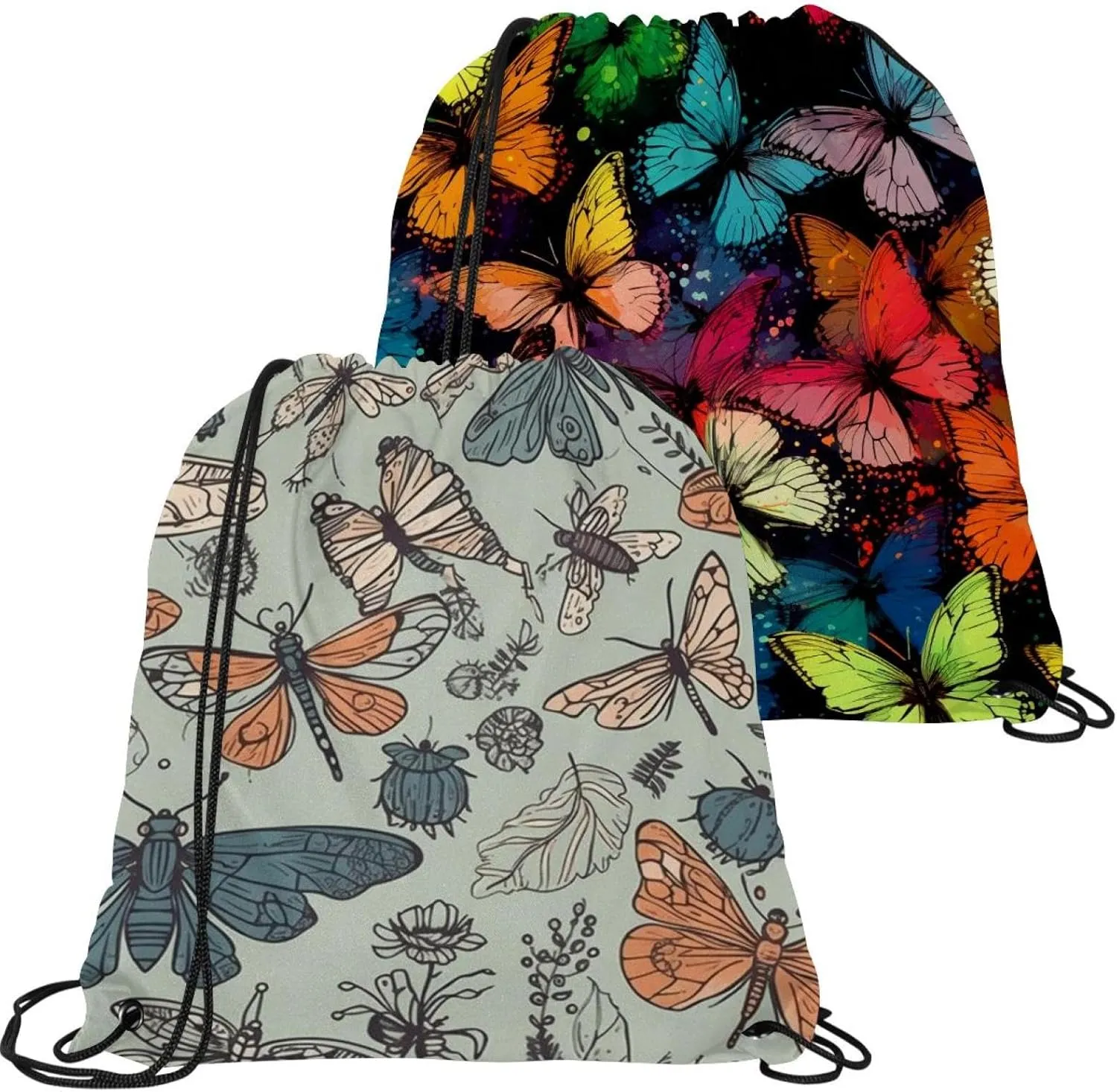 2PCS Butterfly Drawstring Bags Drawstring Gym Bag