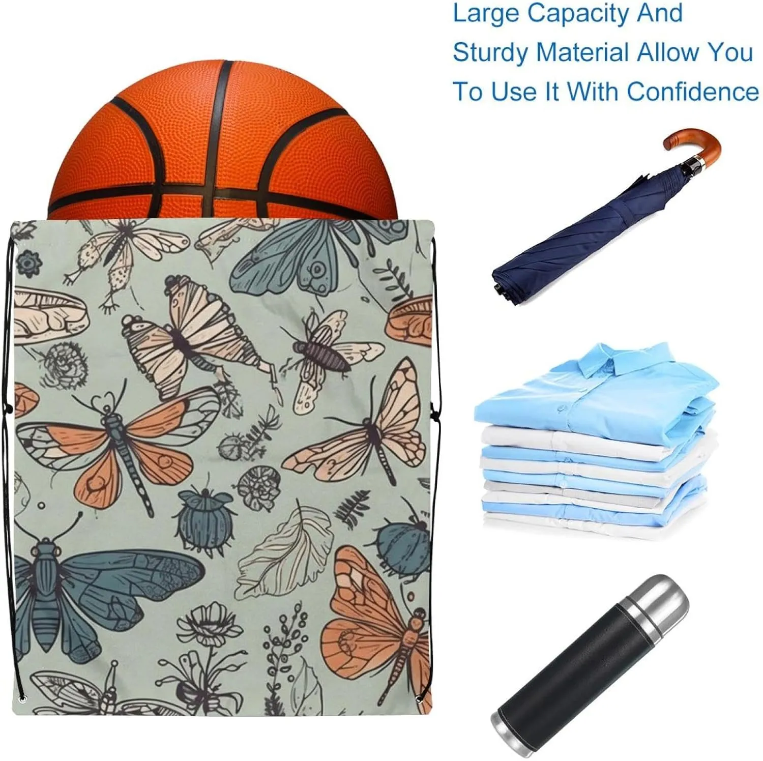 2PCS Butterfly Drawstring Bags Drawstring Gym Bag