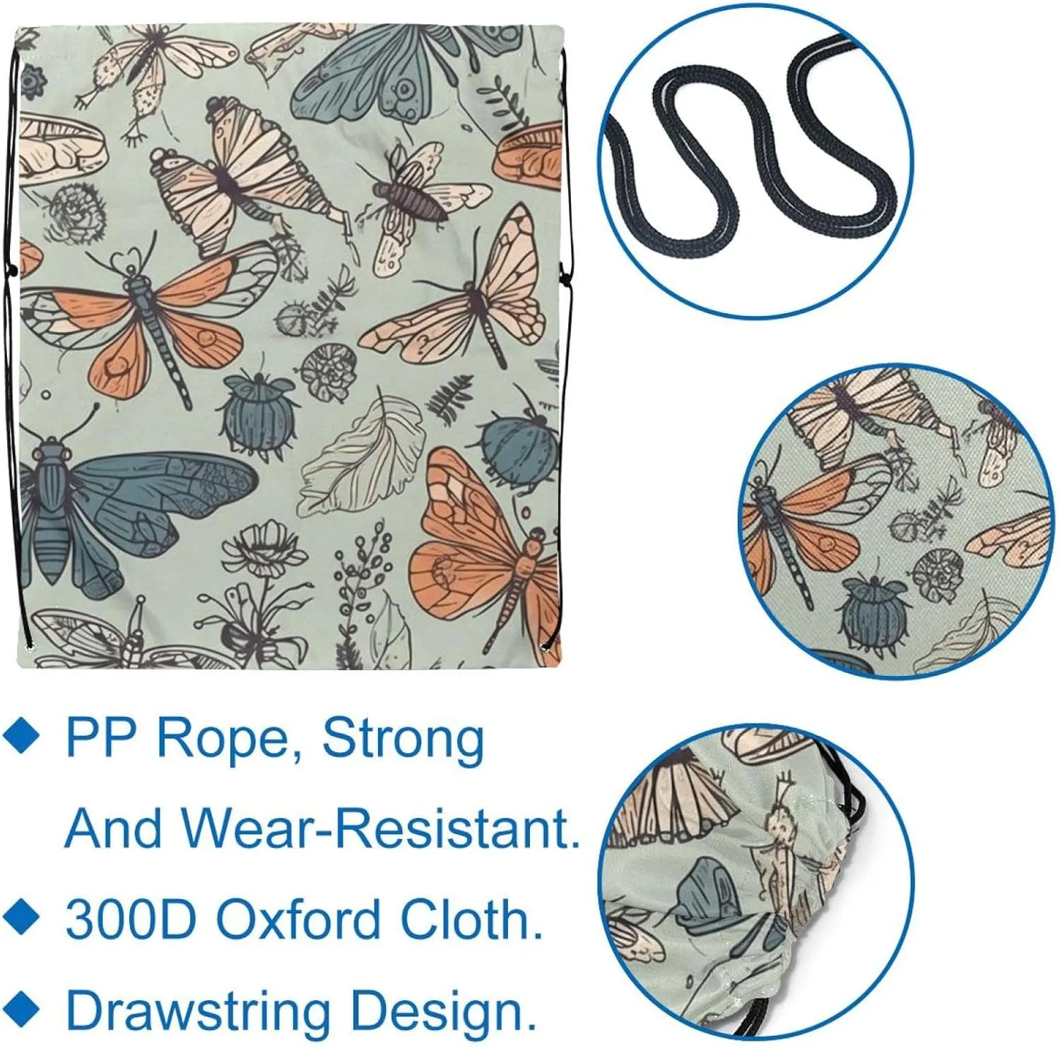 2PCS Butterfly Drawstring Bags Drawstring Gym Bag