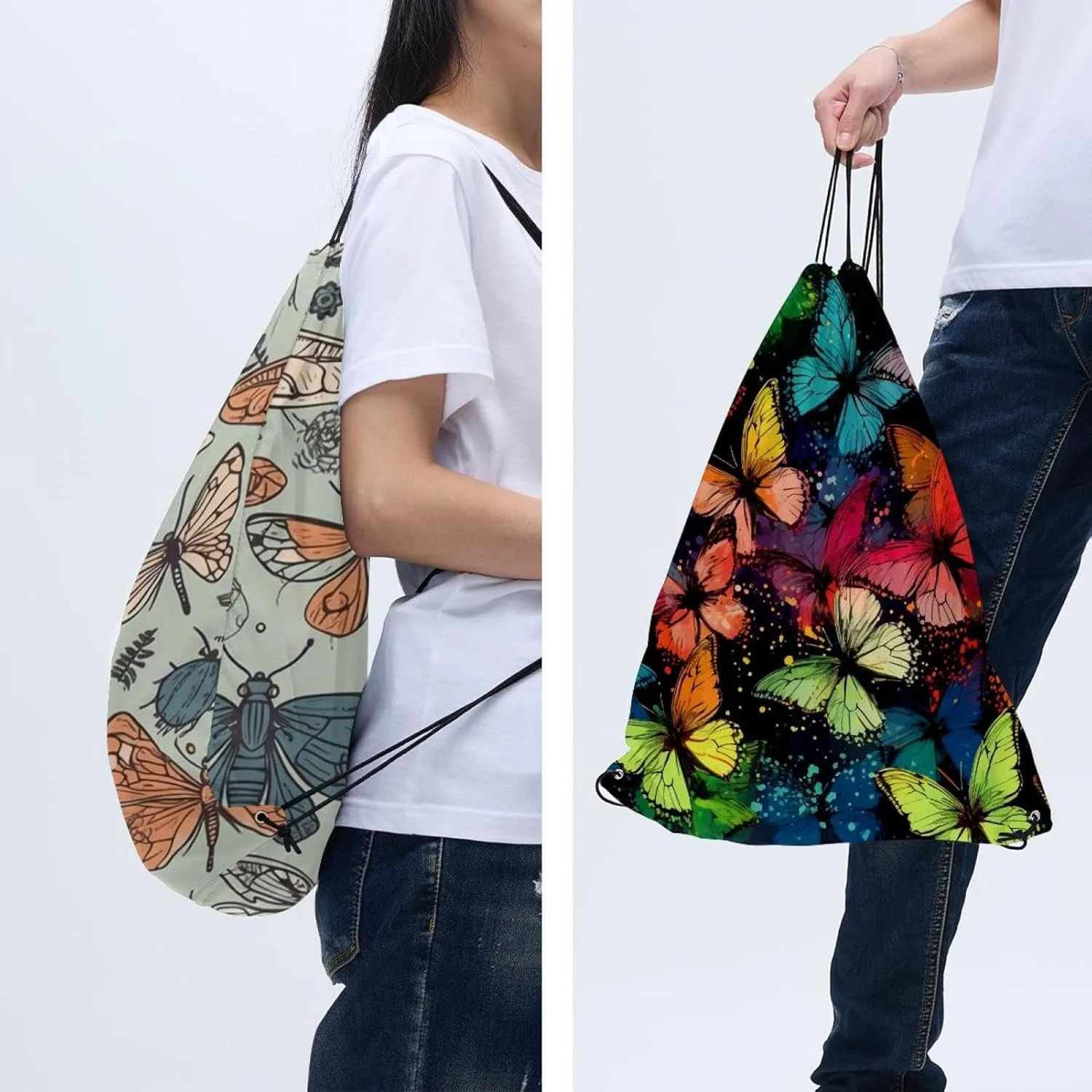 2PCS Butterfly Drawstring Bags Drawstring Gym Bag