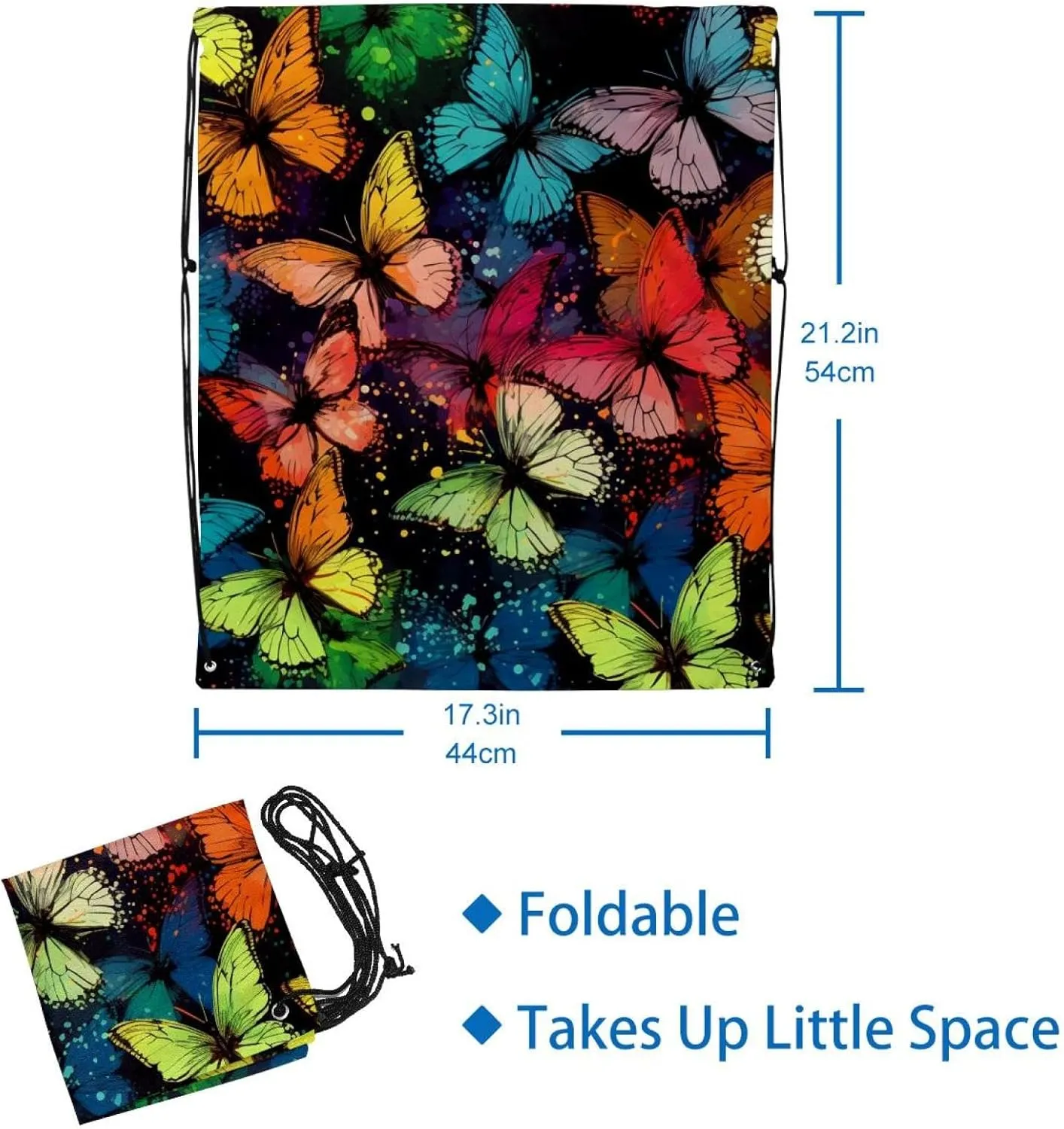2PCS Butterfly Drawstring Bags Drawstring Gym Bag