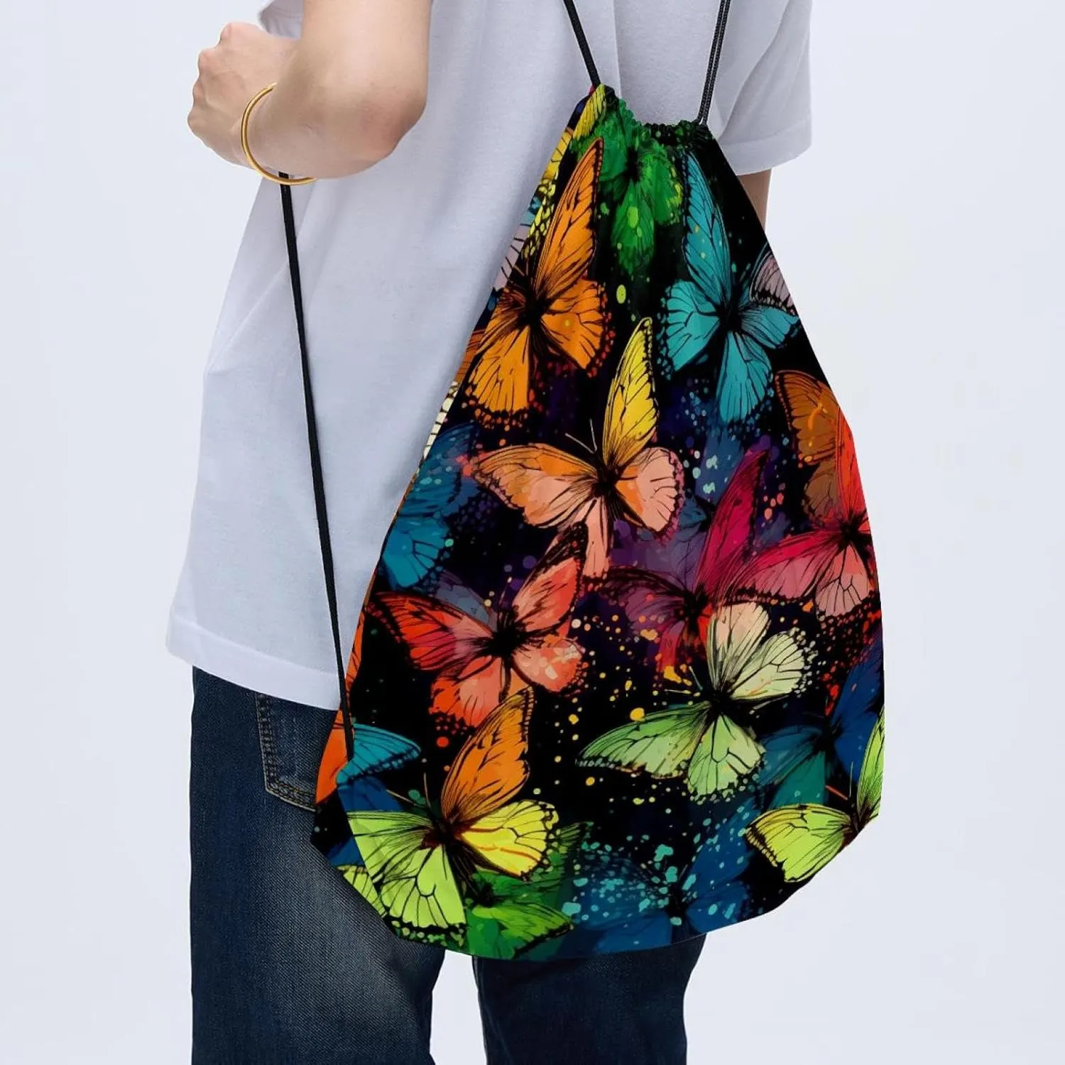 2PCS Butterfly Drawstring Bags Drawstring Gym Bag